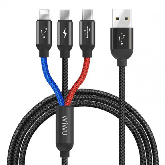 Кабель WiWU Atom 3 in 1 USB -> Lightning,Type C, micro USB (Data Sync Charging Cable)