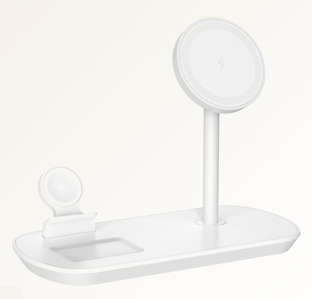 Беспроводная зарядная станция Deppa 3 в 1 MagSafe iPhone, Apple Watch, Airpods, Белая