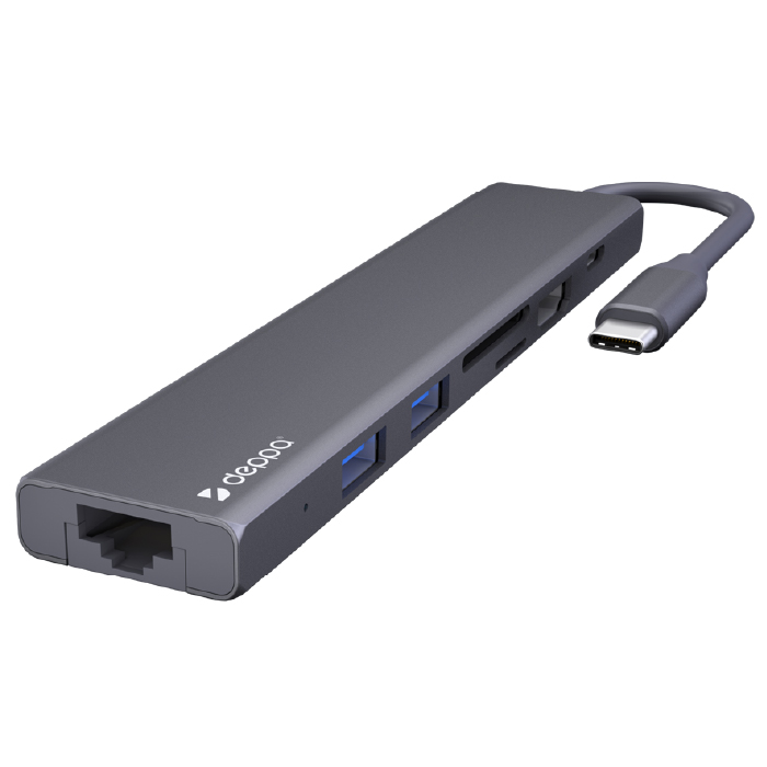 Адаптер Deppa USB-C 7-в-1, HDMI, Power Delivery, 2xUSB 3.0, RJ45, microSD/SD, графит