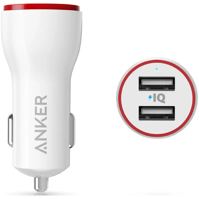 Автомобильное зарядное устройство Anker 2 USB-A, 24W, белый