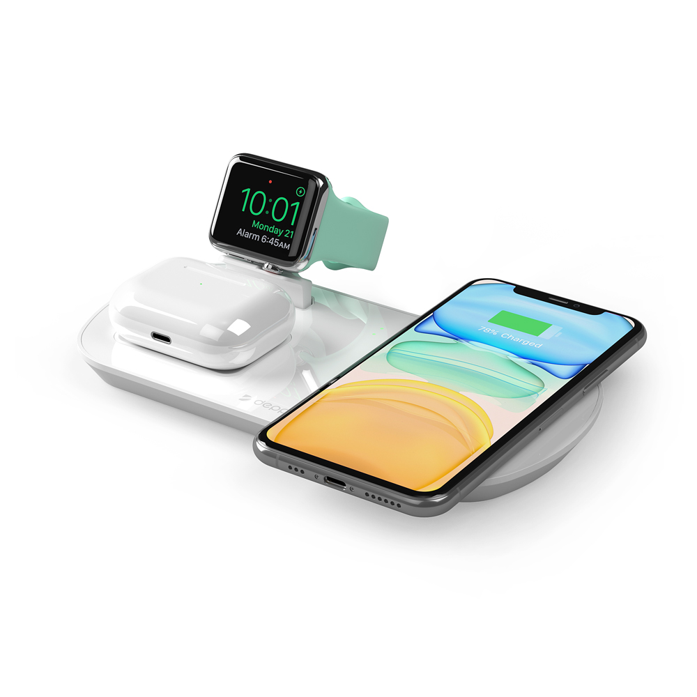 Зарядная станция Deppa 3 в 1: iPhone, Apple Watch, Airpods, 17.5W, белая