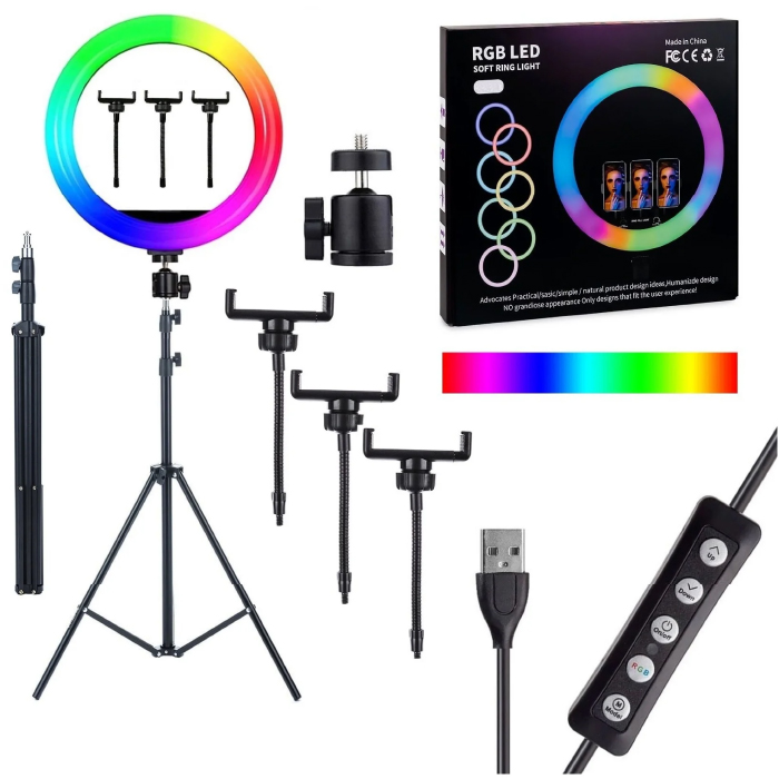 Кольцевая лампа RGB LED MJ36  + штатив 2.1м Кольцевая лампа RGB LED MJ36  + штатив 2.1м