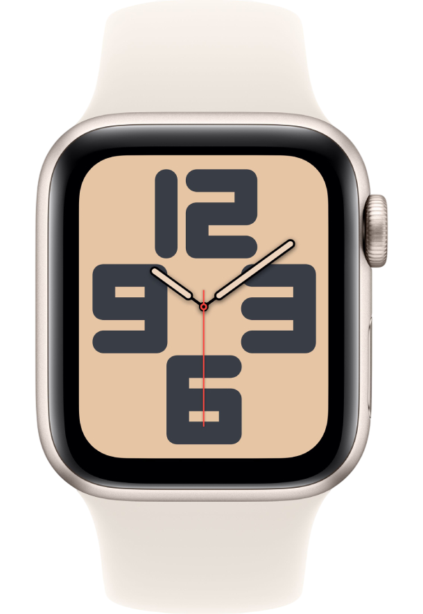 Apple Watch SE 2024, 40 мм, корпус из алюминия цвета «сияющая звезда», спортивный ремешок цвета «сияющая звезда» M/L (MXEG3)