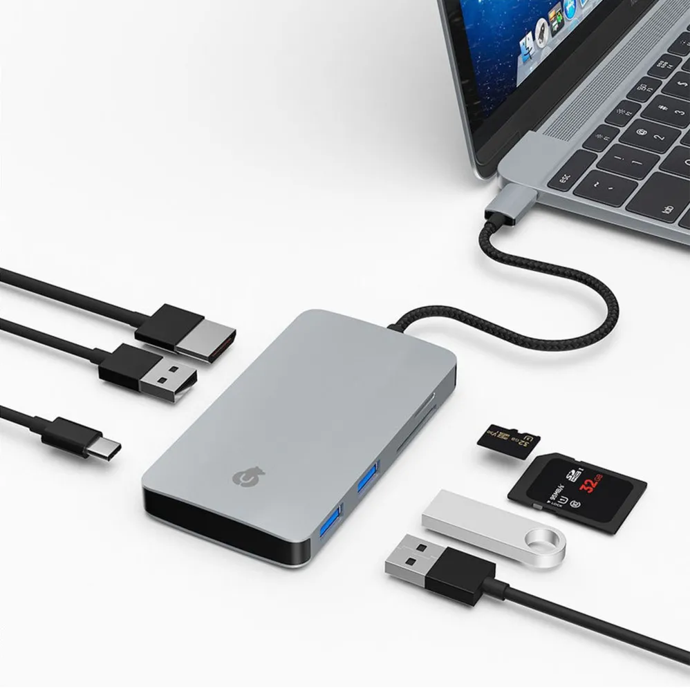 Универсальный адаптер Ubear Hub Link 7 in 1 для устройств с разъемом USB-C, серый