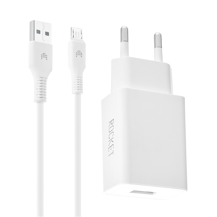 Сетевое зарядное устройство Rocket Space Pro USB-A + кабель microUSB, 10.5W, белый