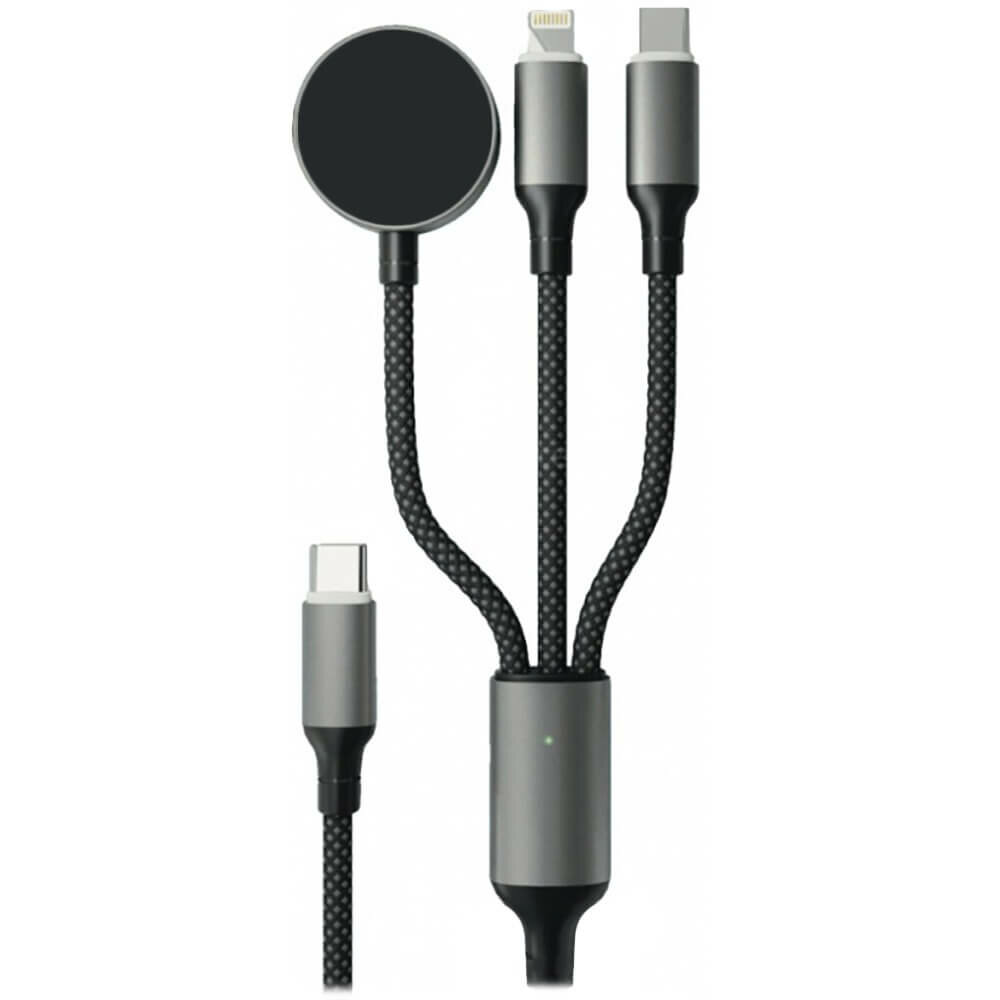 Кабель "vlp" Dragon Cable 3 in 1 USB С - USB-C+Lightning+Watch, 1.2м, серый космос