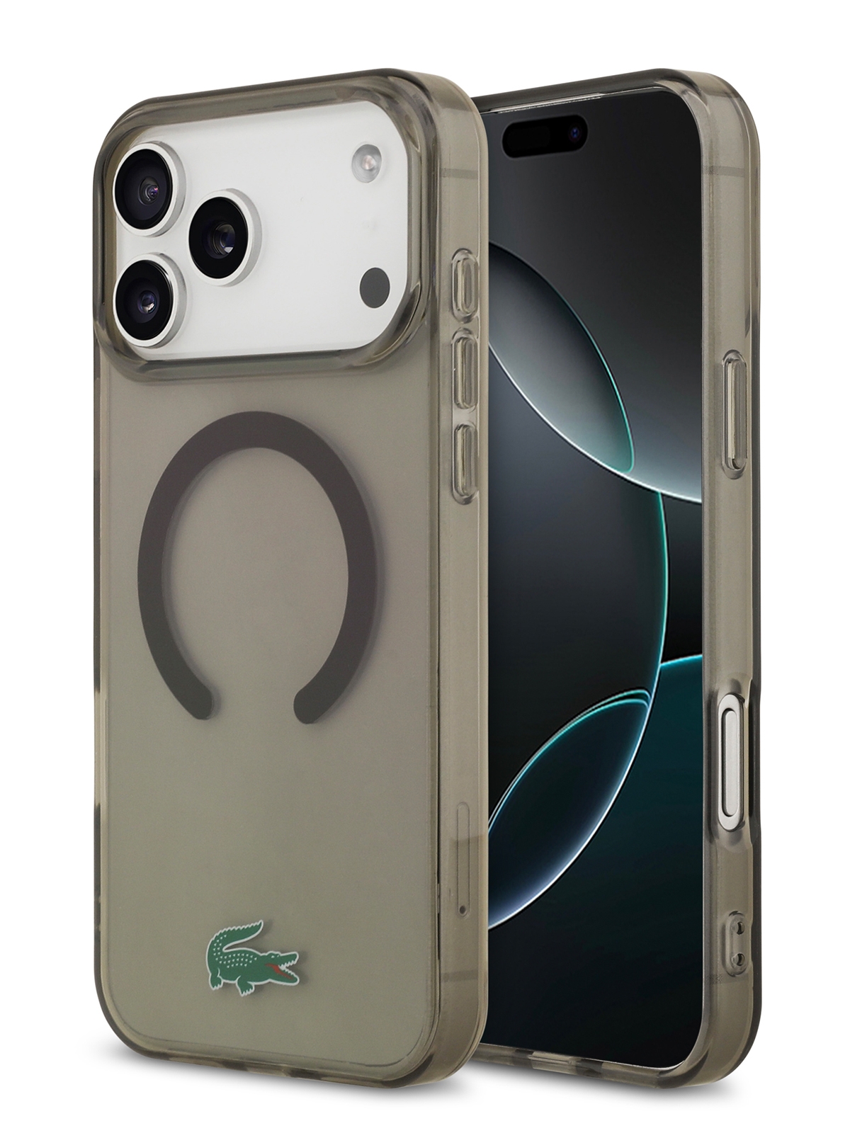 Чехол Lacoste для iPhone 17 Pro Max IML Croc logo Hard Transparent Black (MagSafe)