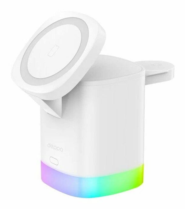 Беспроводная зарядная станция Deppa 3 в 1 MagSafe Tower Stand QI складная, белый