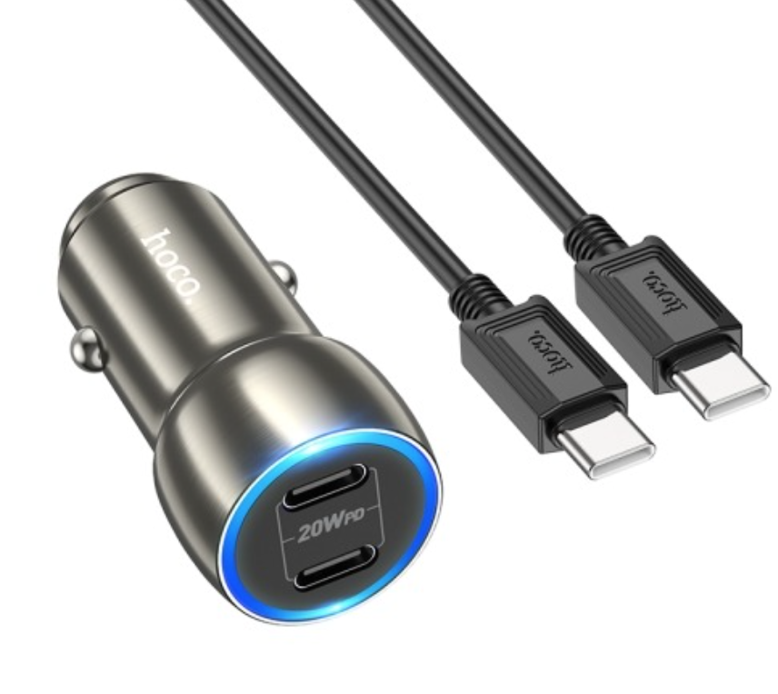 Автомобильное зарядное устройство Hoco Z48 2 USB-C 40W + кабель USB-C/USB-C Серый