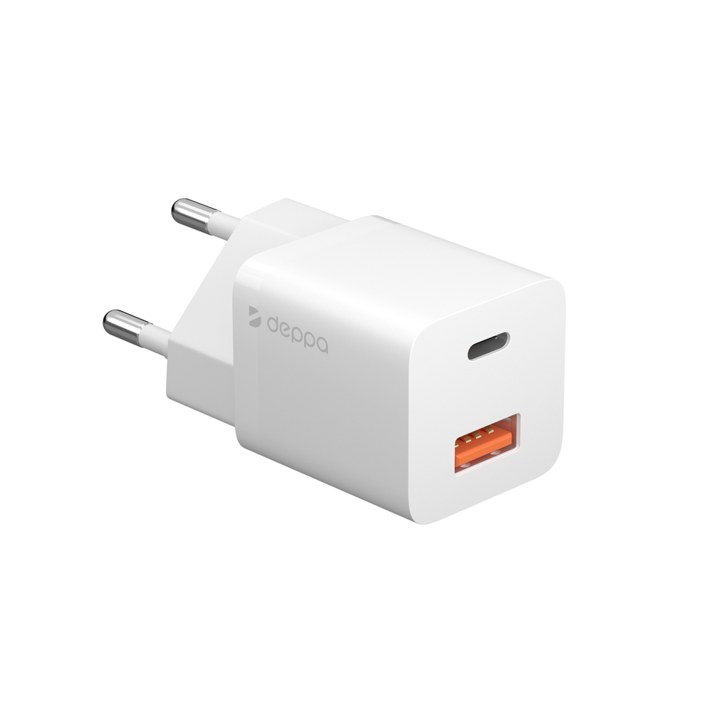 Сетевое зарядное устройство Deppa USB-A/USB-C, GaN, 20W, белый