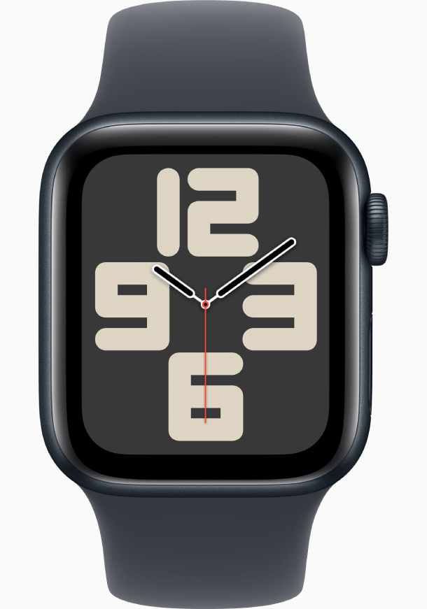 Apple Watch SE 2024, 44 мм, корпус из алюминия цвета «темная ночь», спортивный ремешок цвета «темная ночь» M/L (MXEK3)