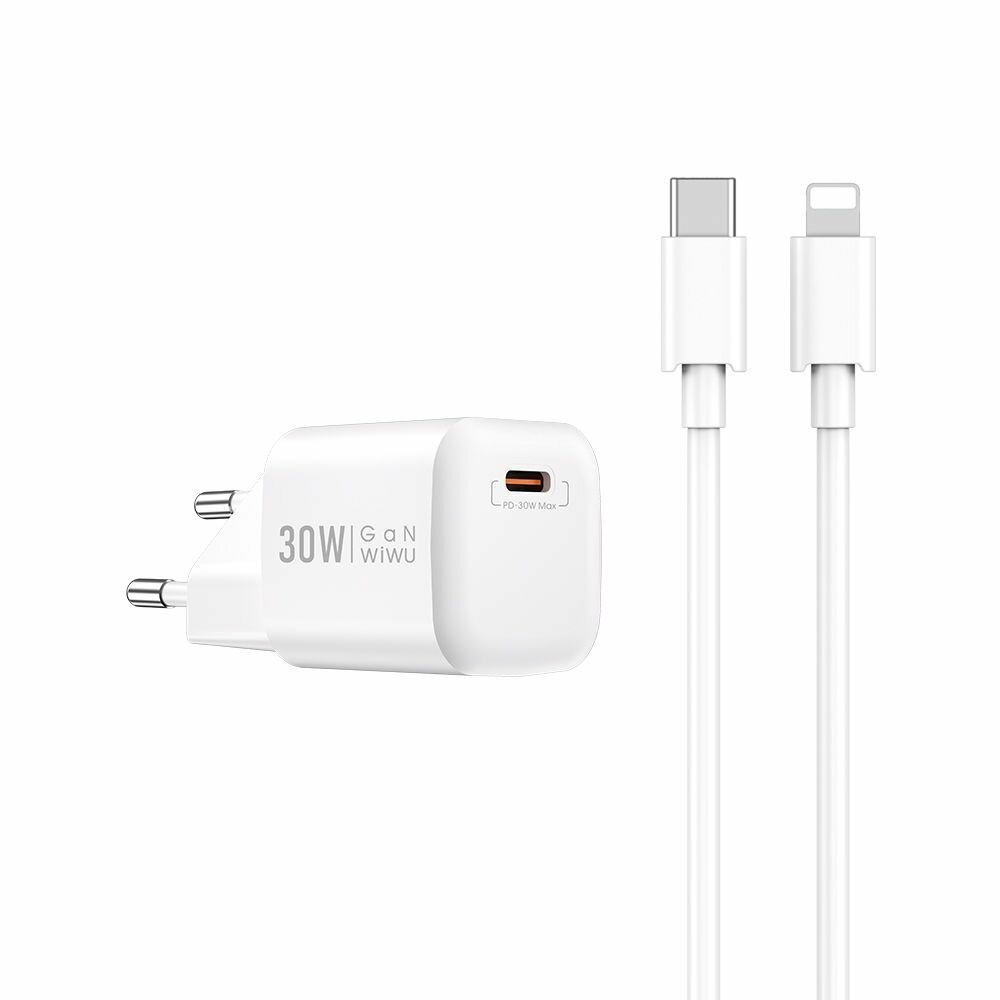 Сетевое зарядное устройство WiWU U006 USB-C 30W+кабель Type-C-Type-C белый