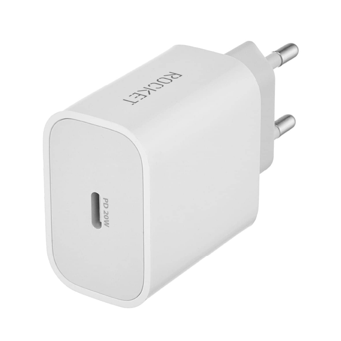 Сетевое зарядное устройство Rocket Space Combo USB-C + кабель Lightning, белый, 20W