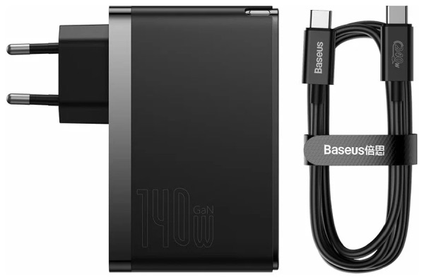 Сетевое зарядное устройство Baseus GaN 5 Pro Fast Charger 3 USB-C<USB-C<USB-A + кабель Type-C to Type-C 140W
