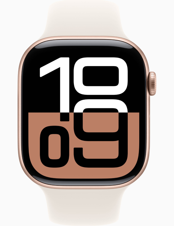 Apple Watch Series 10 GPS 46 мм, корпус из алюминия цвета «розовое золото», спортивный ремешок цвета «румянец» M/L (MWWU3)