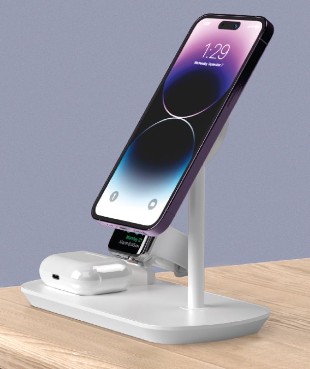 Беспроводная зарядная станция Deppa 3 в 1 MagSafe iPhone, Apple Watch, Airpods, Белая