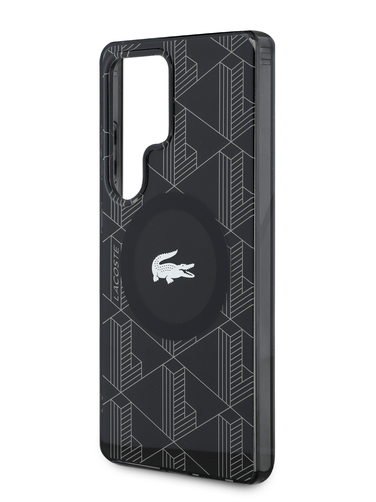 Чехол Lacoste для Galaxy S25 Ultra PC/TPU Double layer Silver Croc logo Hard Black (MagSafe)