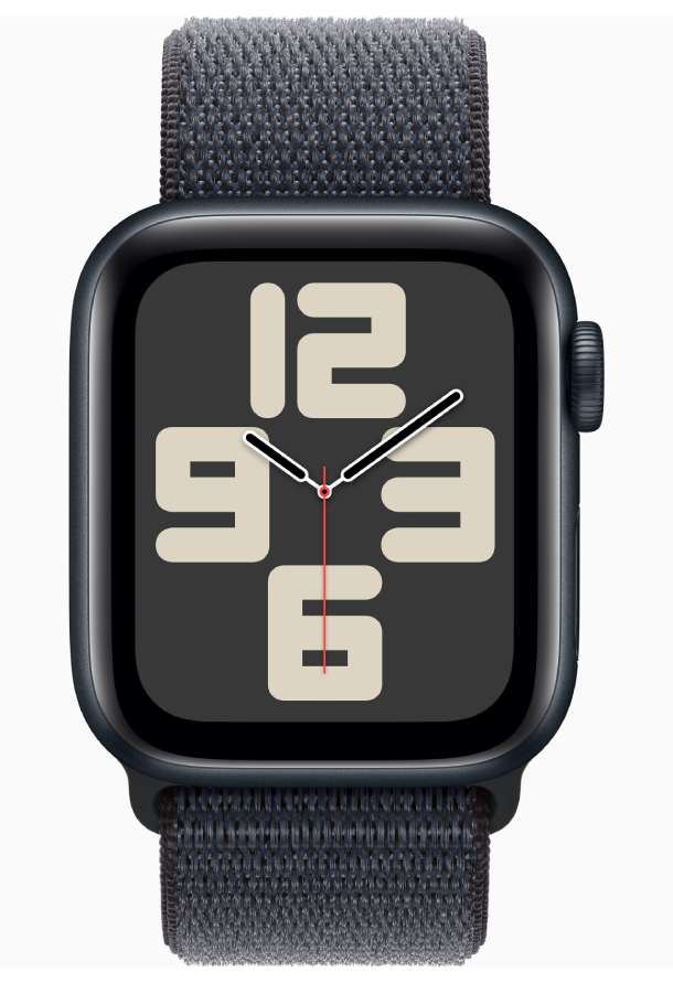 Apple Watch SE 2024, 40 мм, корпус из алюминия цвета «темная ночь», спортивный ремешок Loop цвета «темная ночь» (MXEA3)