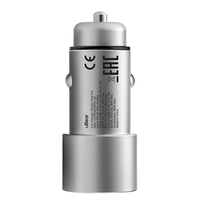 Автомобильное зарядное устройство Ubear Ride Pro 48W (USB-C, USB-A), Серый