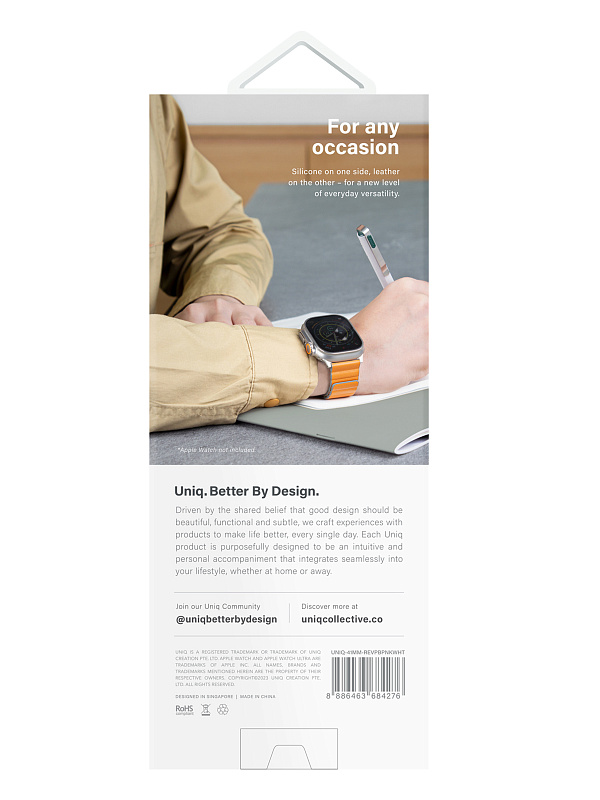 Ремешок Uniq для Apple Watch 42/41/40 mm Revix Premium Ed. Leather/Silicone Blush Pink/White лиш
