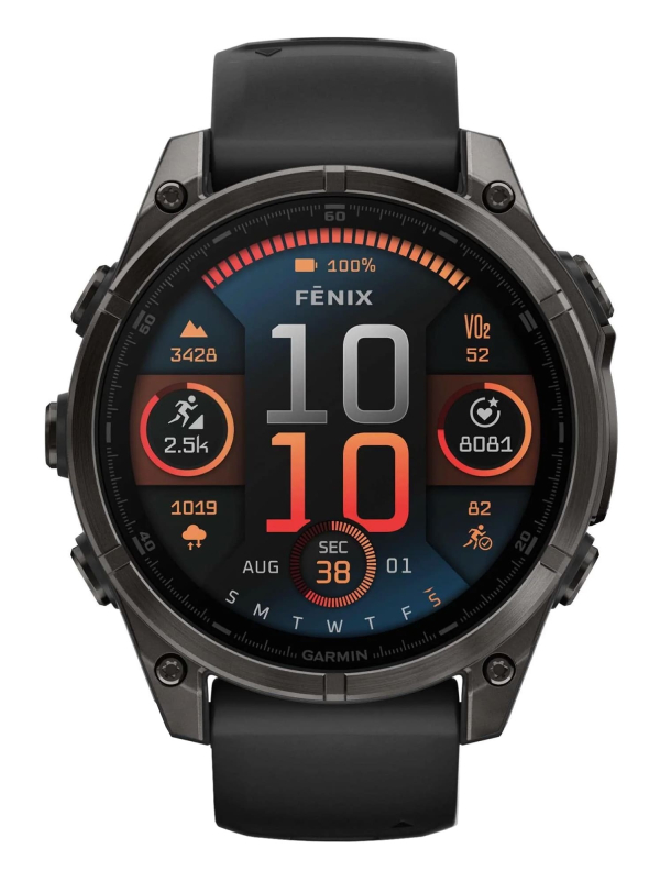Умные часы Garmin Fenix 8, 51 мм, AMOLED, Sapphire Carbon Gray DLC Titanium with Black Silicone