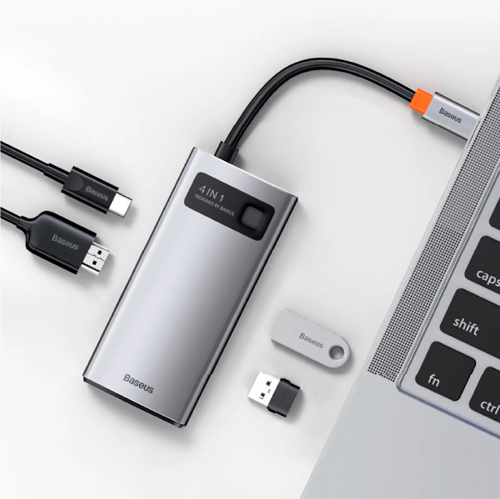 Адаптер Baseus Metal Gleam Series 4-in-1 Multifunctional Type-C HUB Docking Station Gray