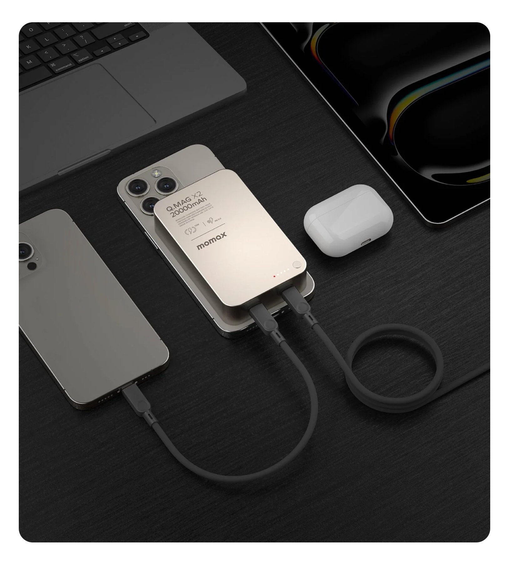 Внешний аккумулятор MOMAX Q. Mag X2 (20000mAh) Magnetic Wireless Battery Pack (IP133CND) Black