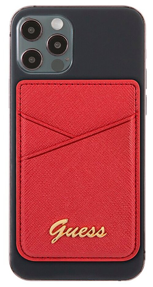 Чехол-бумажник Guess Wallet Cardslot MagSafe Saffiano Script logo, красный Чехол-бумажник Guess Wallet Cardslot MagSafe Saffiano Script logo, красный