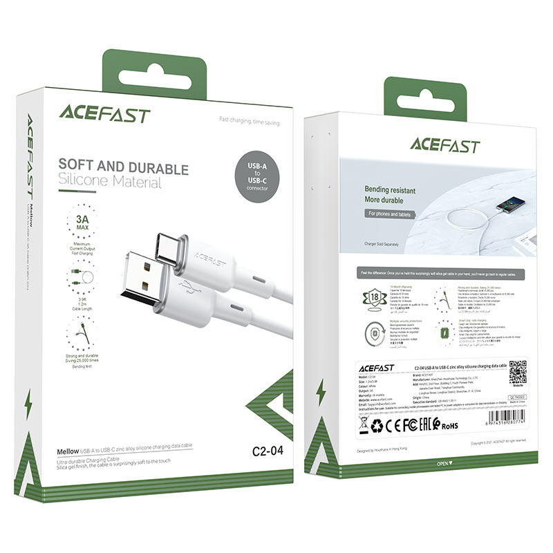 Кабель ACEFAST C2-04 60W USB-A - USB-C, 1.2м, силиконовый черный