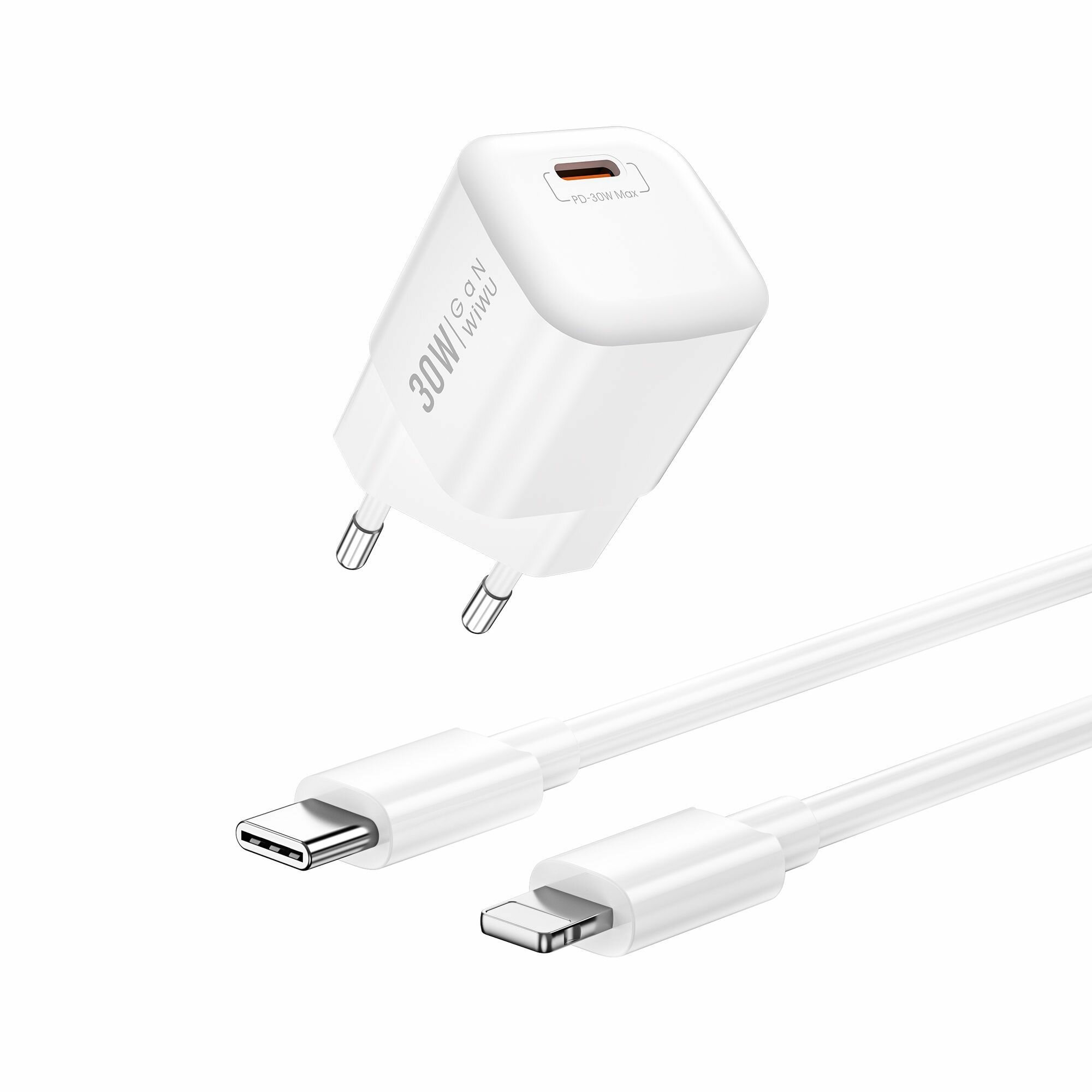 Сетевое зарядное устройство WiWU U006 USB-C 30W+кабель Type-C-Type-C (Вилка UK) белый