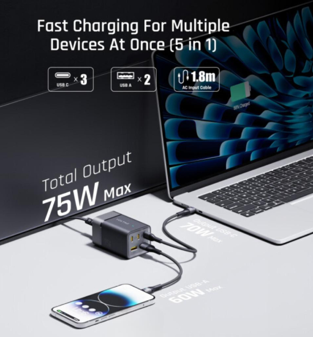 Сетевое зарядное устройство F4018 5 В 1 VOLTME VITO EZTRAVEL DESKTOP 75W 5-IN-1 CHARGER