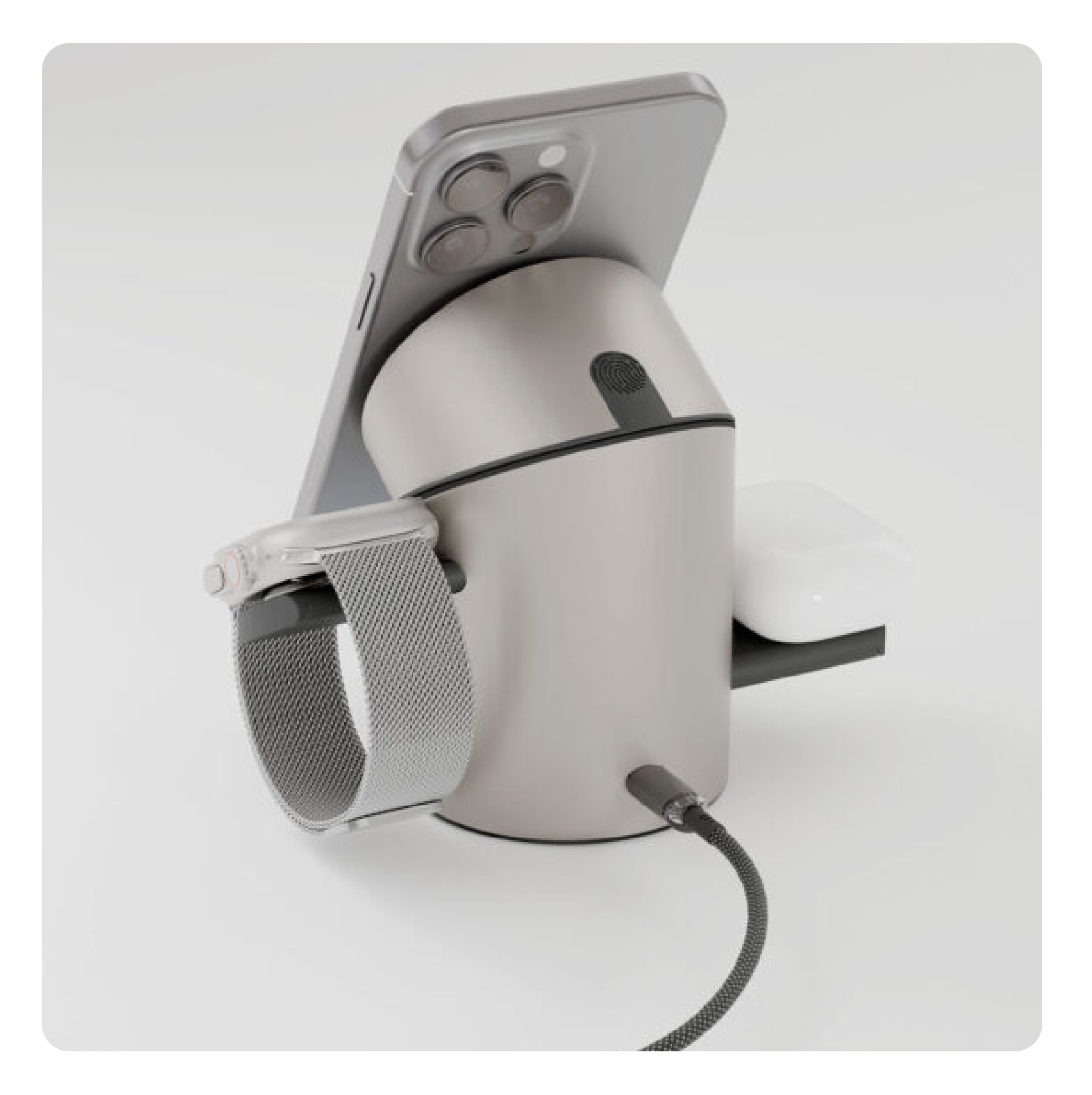 Беспроводное зарядное устройство «vlp» Tower Power 3 in 1 для Apple, натуральный титан