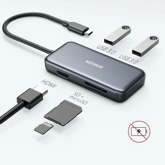 Адаптер Anker USB-C Hub Premuim (5-в-1) Type C -> 2х USB, HDMI, Flash card