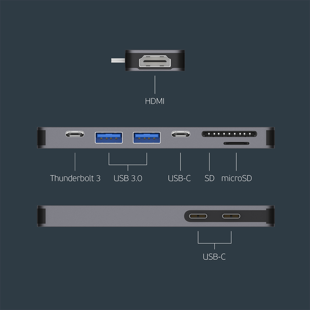 Адаптер-переходник Deppa USB-C для MacBook 7-в-1, графит