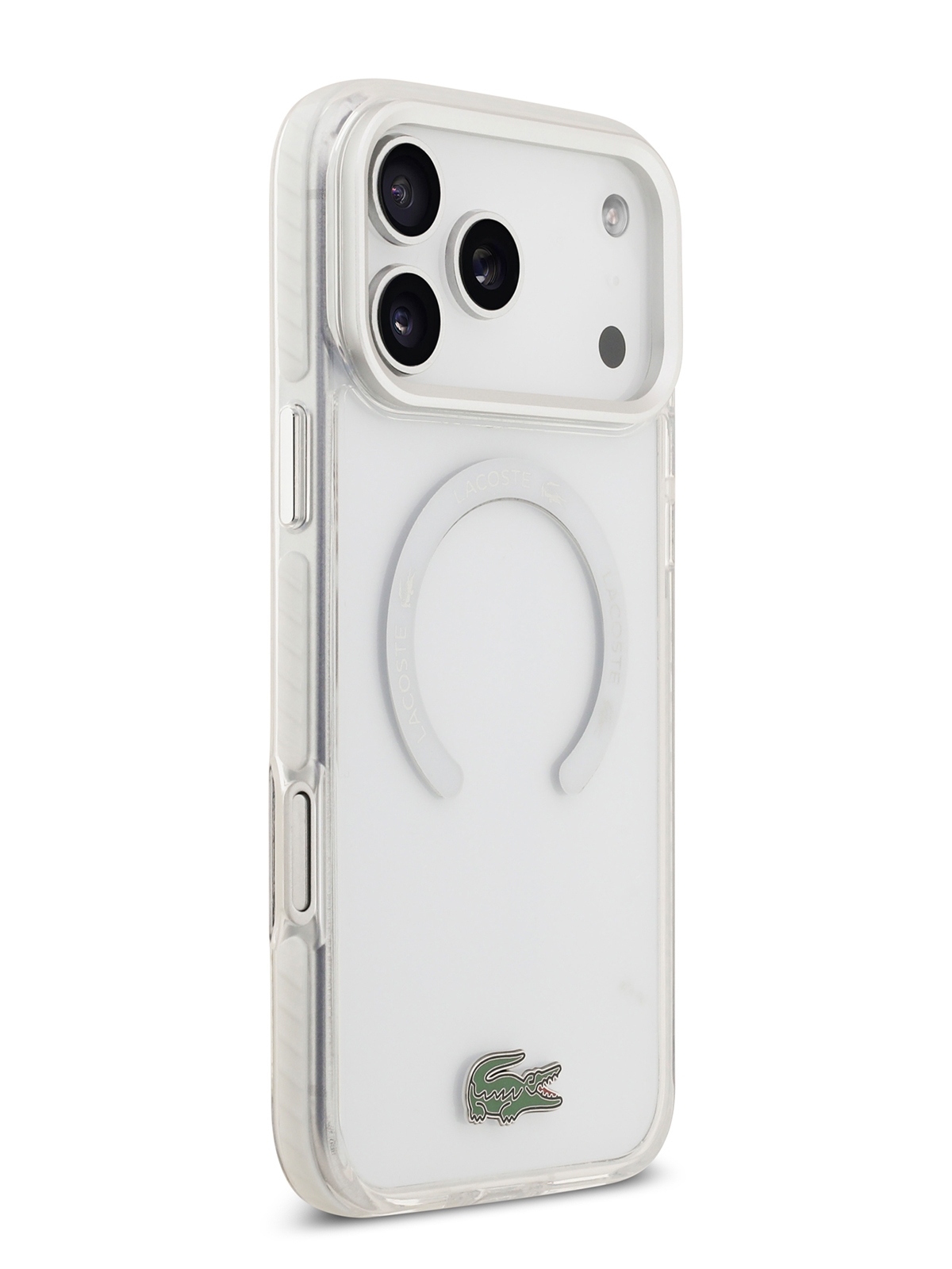 Чехол Lacoste для iPhone 17 Pro Max ShockProof Lacquer Metal logo Hard Frosted Clear/White (MagSafe)