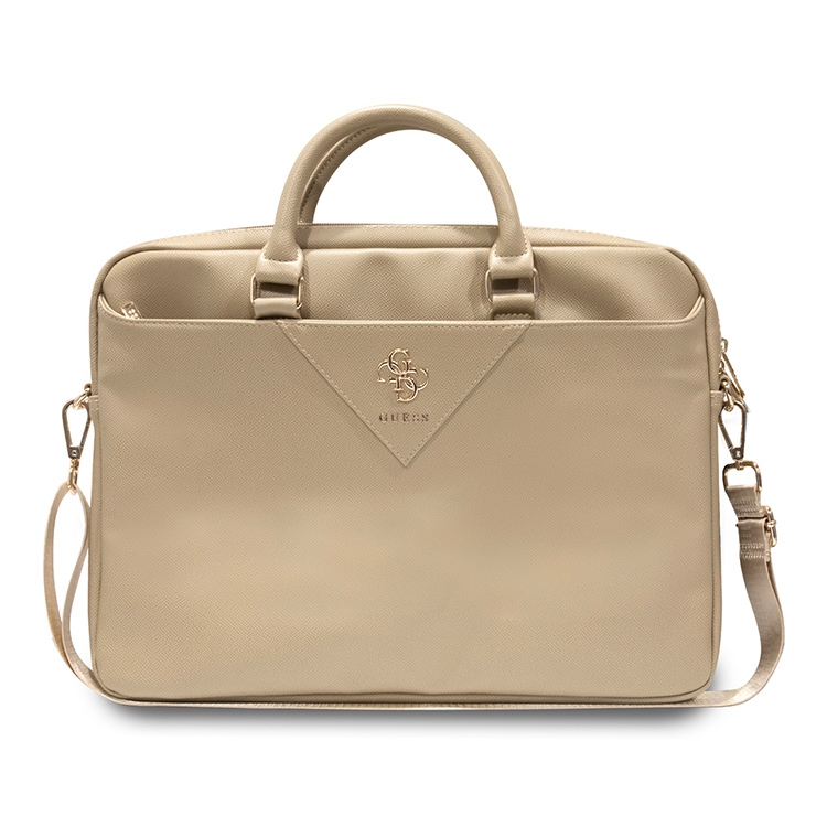 Сумка Guess для ноутбуков 15"/16" PU Grained leather Bag 4G metal logo with Zipper Light Gold