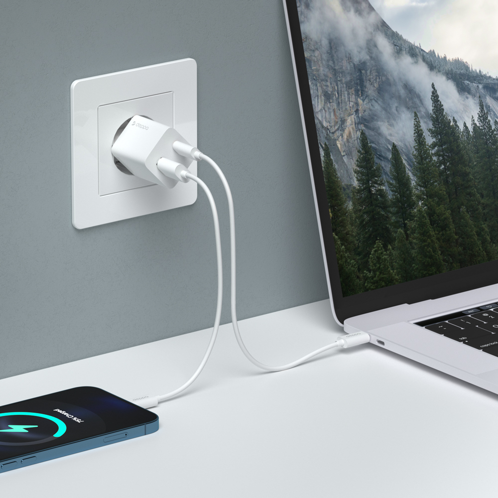 Сетевое зарядное устройство Deppa USB-A/USB-C, GaN, 20W, белый