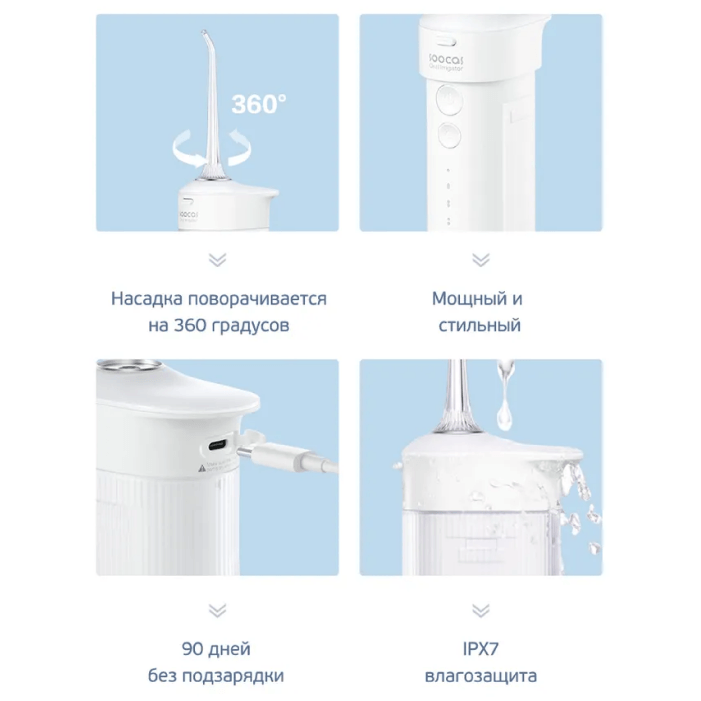 Ирригатор Soocas W1 (4 насадки в комплекте) с функцией чистки запаха изо рта White EU