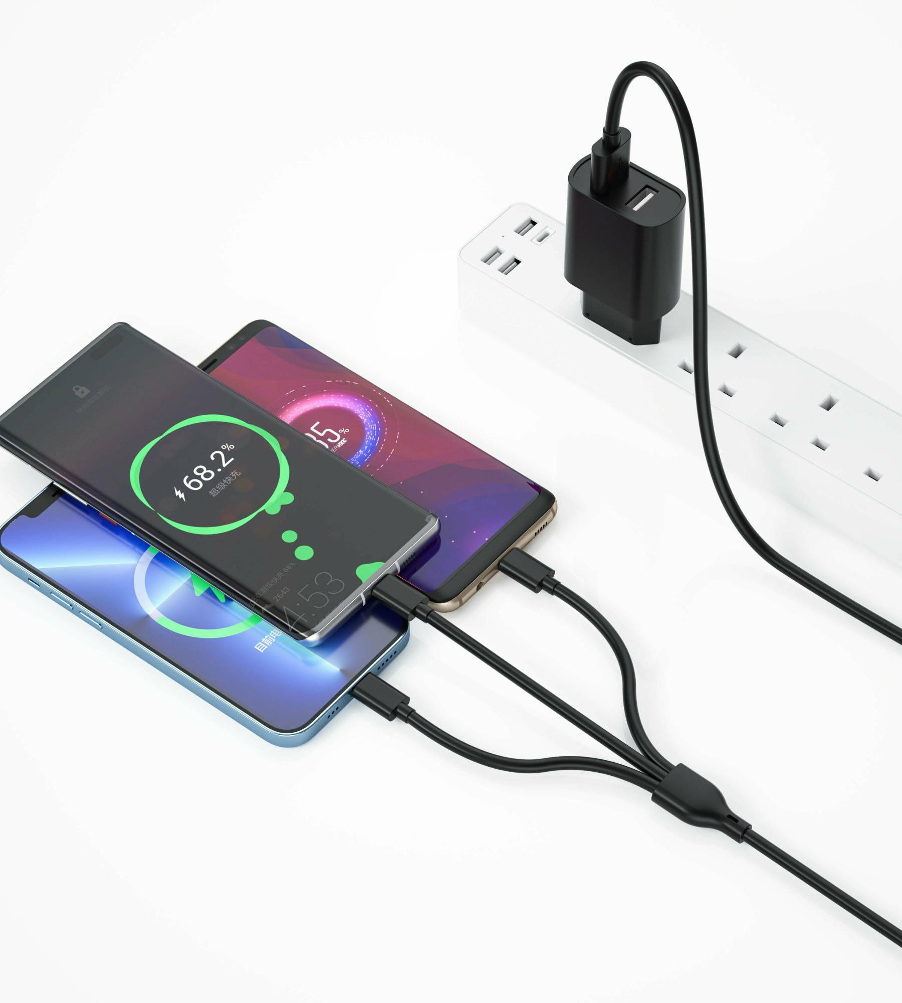 Сетевое зарядное устройство WiWU U003 USB-A + USB A + кабель 3in1 черный